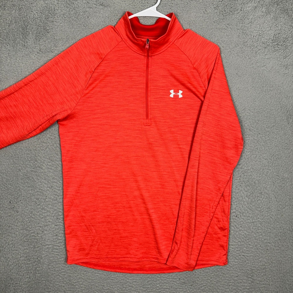 Under Armour Shirt Men Large Tech Quarter Zip Orange Space Dye Pullover Athletic